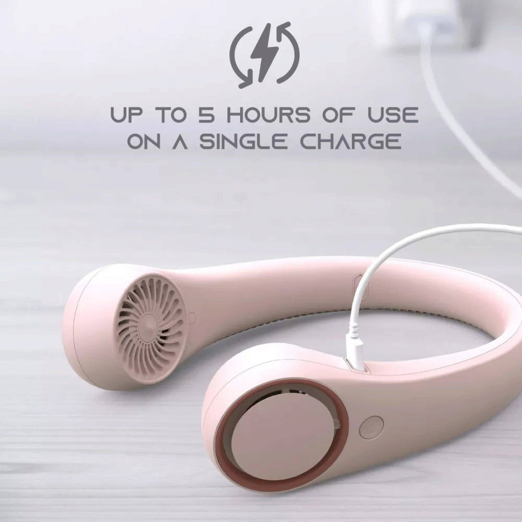 SLF Wearable Neck Fan with Built in Battery in Pink