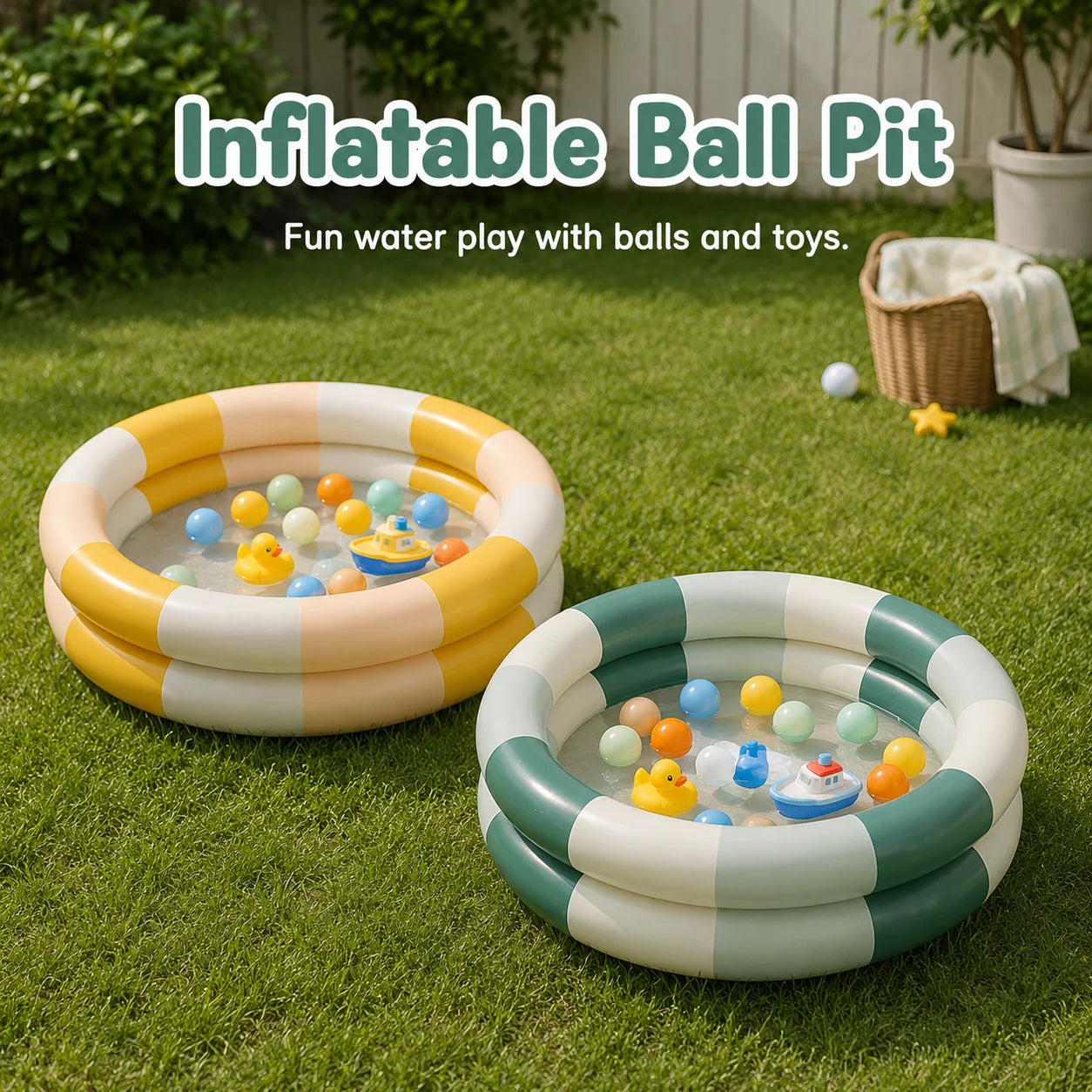 1pc Inflatable Ball Pit, 2-Ring Round Water Play Pool with Color Block Design for Indoor Bathroom Outdoor Lawn