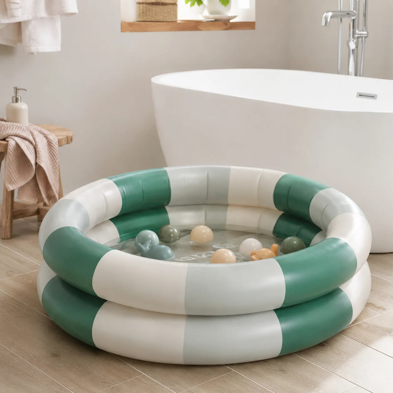 1pc Inflatable Ball Pit, 2-Ring Round Water Play Pool with Color Block Design for Indoor Bathroom Outdoor Lawn