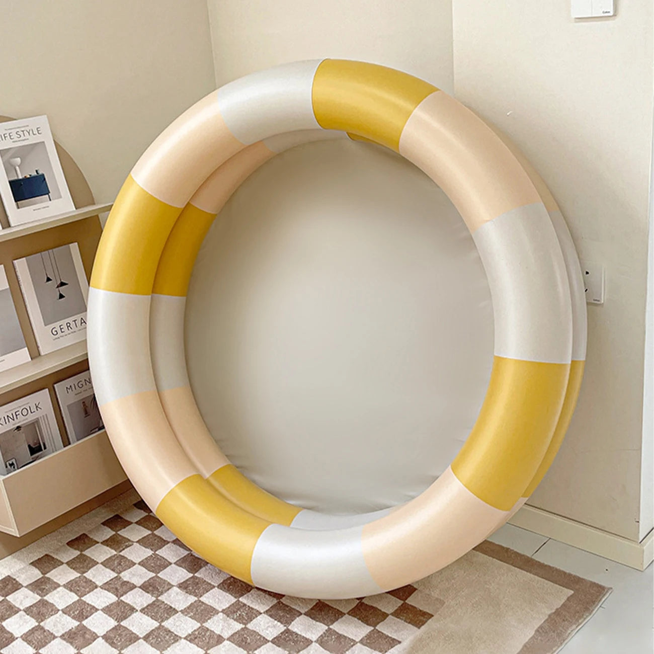 1pc Inflatable Ball Pit, 2-Ring Round Water Play Pool with Color Block Design for Indoor Bathroom Outdoor Lawn