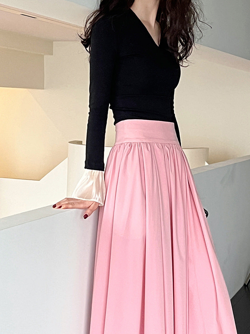 Luxi 2026 Spring New French Style High-End Pink A-Line Pleated Skirt 73212