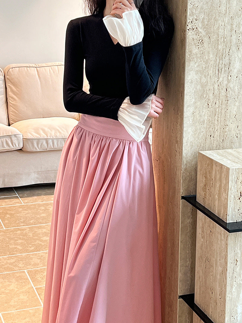 Luxi 2026 Spring New French Style High-End Pink A-Line Pleated Skirt 73212