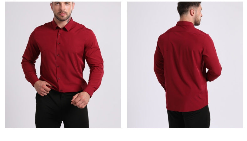 Cross-Border Lightweight Stretchy Plus-Size Men's Shirts, Wrinkle-Resistant Long-Sleeve Shirts, Amazon Cardigan Long-Sleeve Shirts for Men