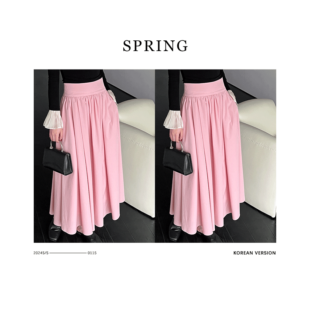 Luxi 2026 Spring New French Style High-End Pink A-Line Pleated Skirt 73212