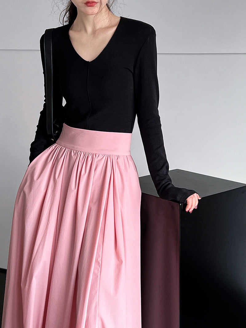 Luxi 2026 Spring New French Style High-End Pink A-Line Pleated Skirt 73212