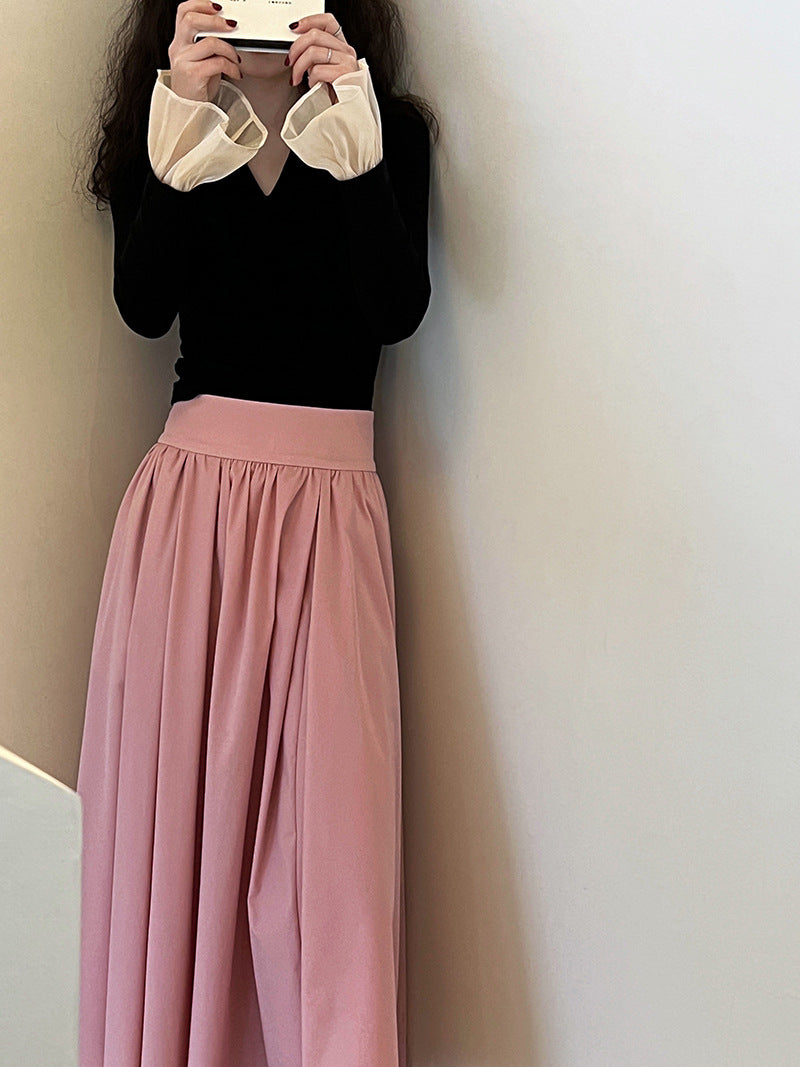 Luxi 2026 Spring New French Style High-End Pink A-Line Pleated Skirt 73212