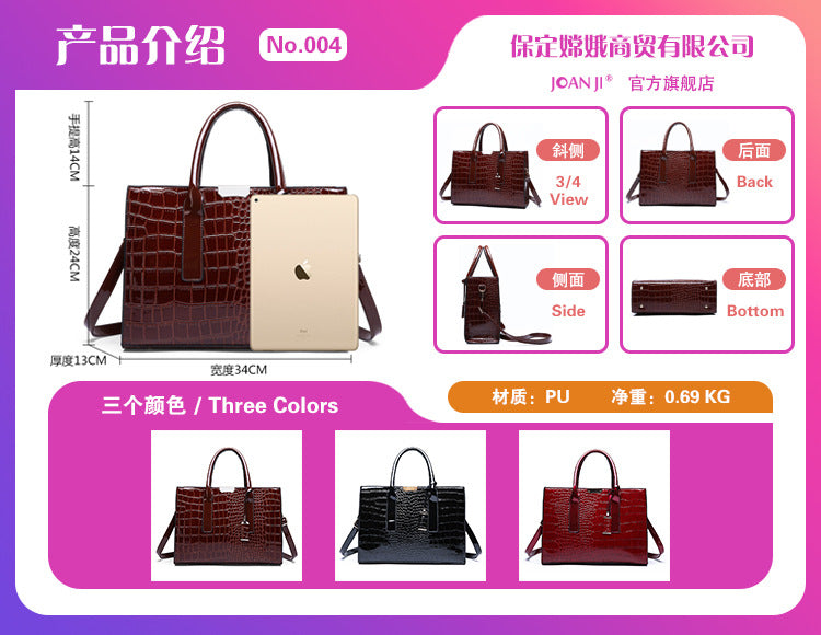 New Foreign Trade Women's Bag Trendy Crocodile Pattern Portable European and American Shoulder Crossbody Tote Bag Cross-Border Dropshipping Global