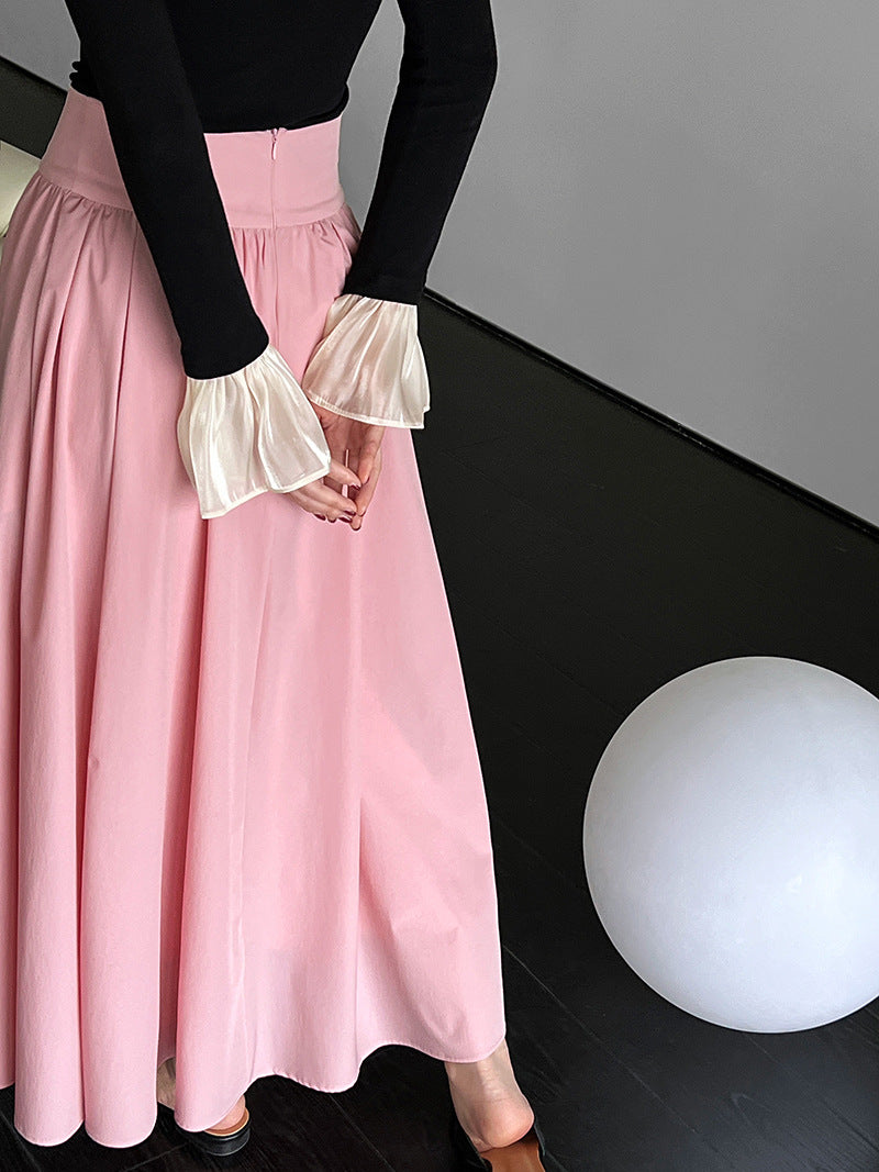 Luxi 2026 Spring New French Style High-End Pink A-Line Pleated Skirt 73212