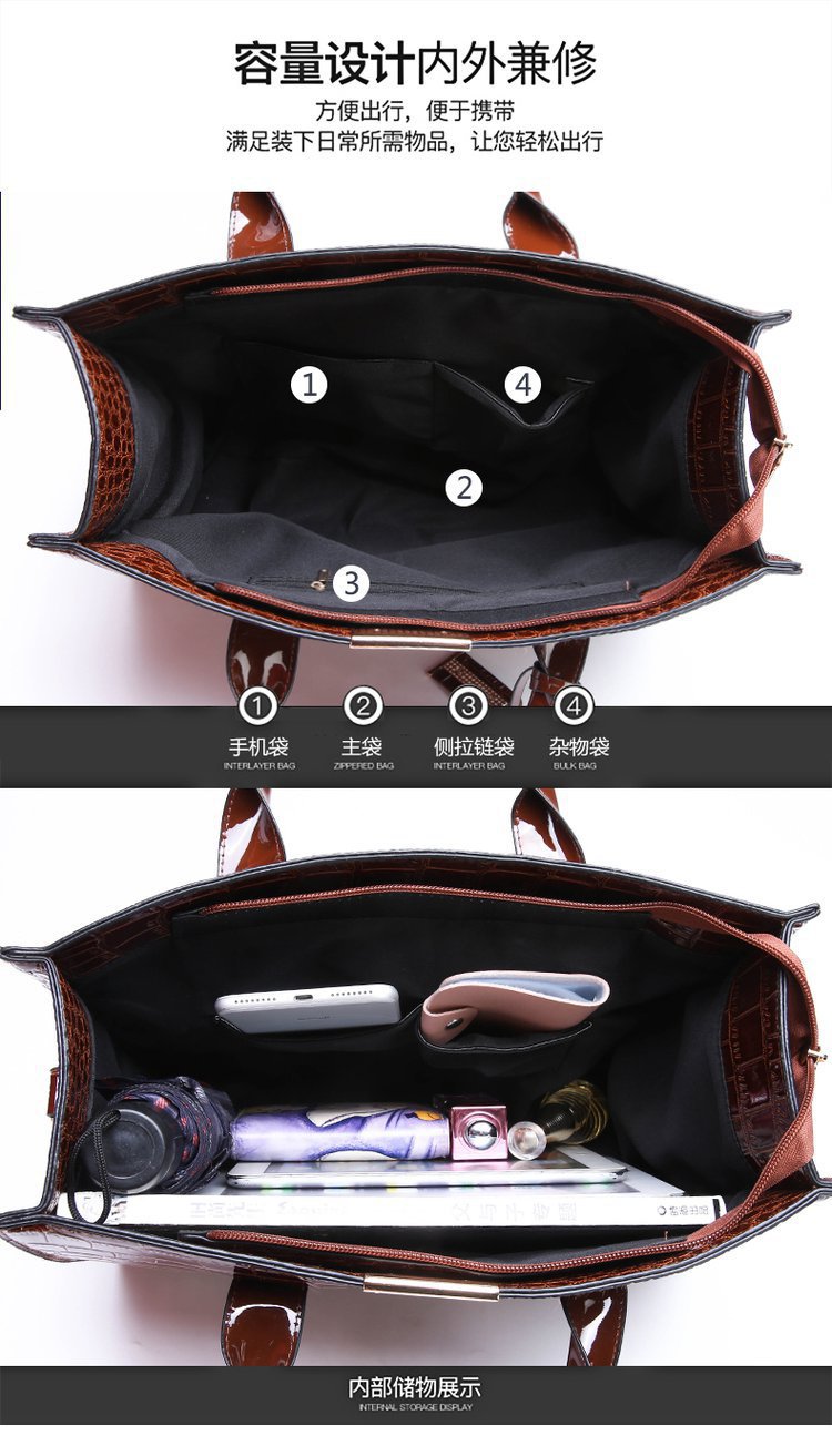 New Foreign Trade Women's Bag Trendy Crocodile Pattern Portable European and American Shoulder Crossbody Tote Bag Cross-Border Dropshipping Global