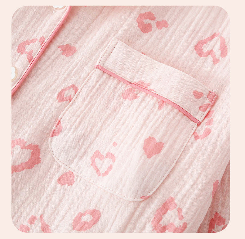 Pajamas Pure Cotton Crepe Women's Long-sleeved Lapel Cardigan Fresh Style Spring and Autumn Women's Seersucker Home Clothes Two-piece Set