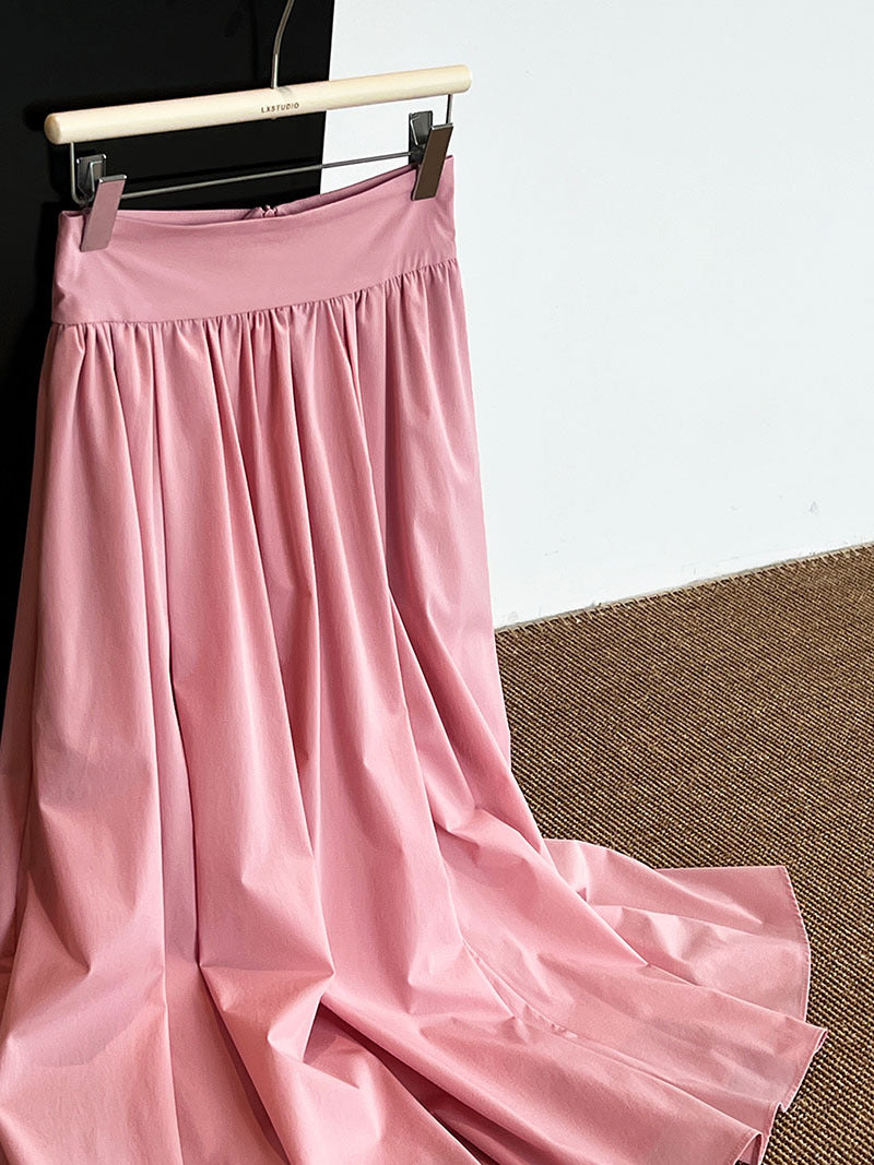 Luxi 2026 Spring New French Style High-End Pink A-Line Pleated Skirt 73212