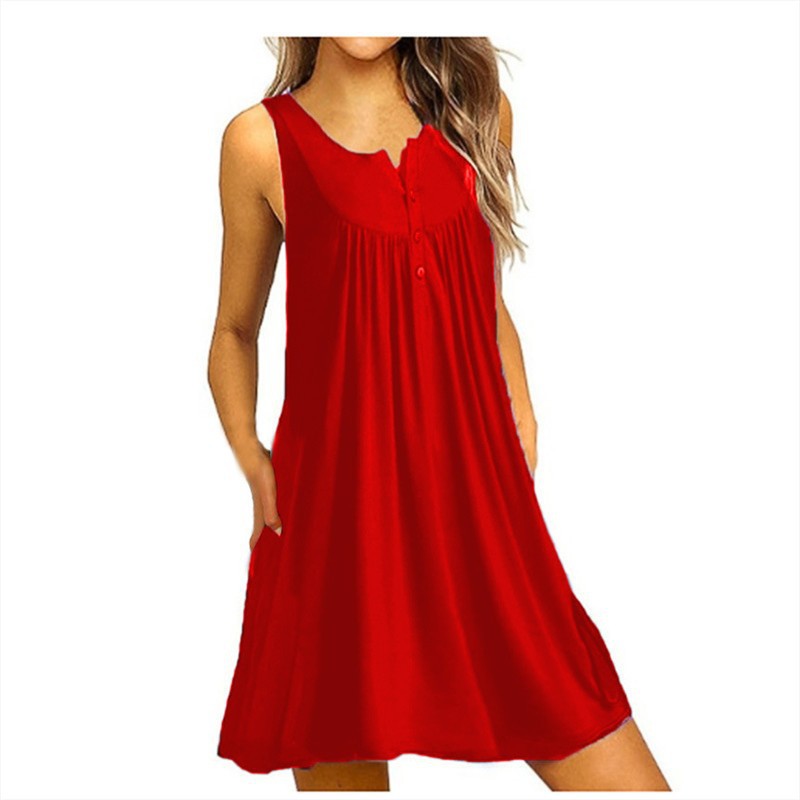 2024 spring and summer pajamas new European and American women's wish Amazon button pleated vest casual sleeveless dress
