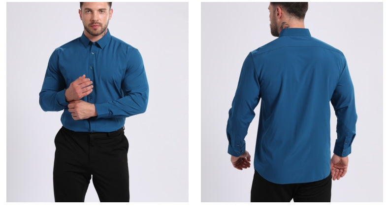 Cross-Border Lightweight Stretchy Plus-Size Men's Shirts, Wrinkle-Resistant Long-Sleeve Shirts, Amazon Cardigan Long-Sleeve Shirts for Men