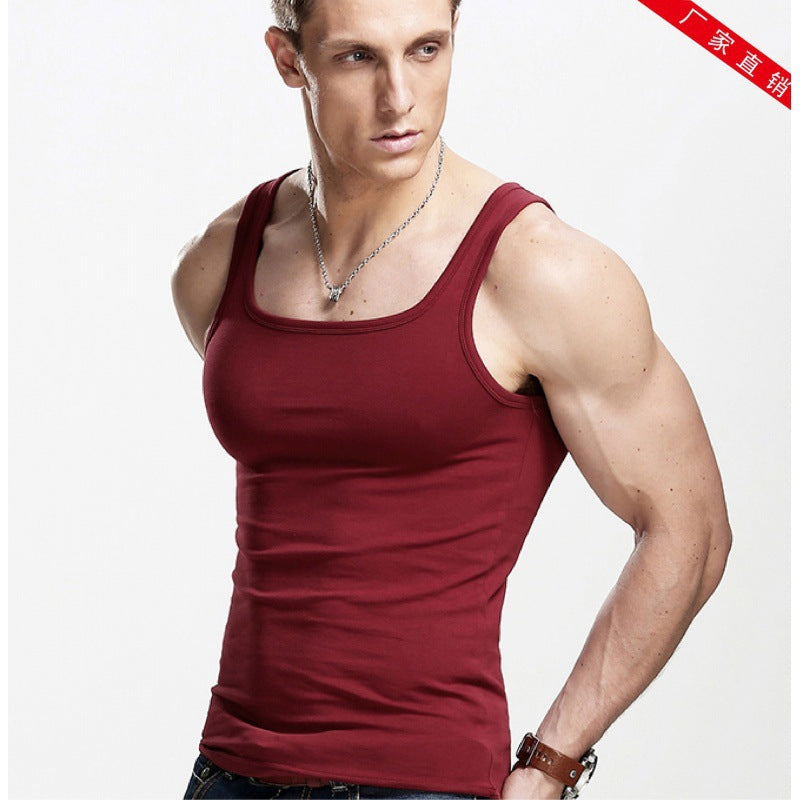 Men's Square Collar Cotton Vest Men's Summer Fitness Tight-fit Sports Base Square Collar Vest Men's Slim-fit Vest Wholesale