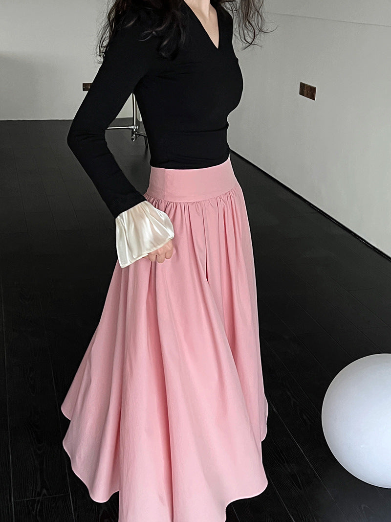 Luxi 2026 Spring New French Style High-End Pink A-Line Pleated Skirt 73212