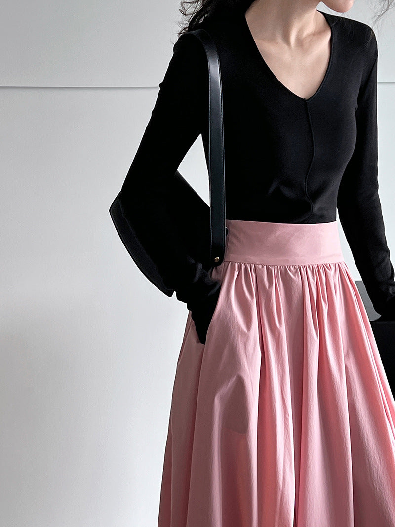 Luxi 2026 Spring New French Style High-End Pink A-Line Pleated Skirt 73212