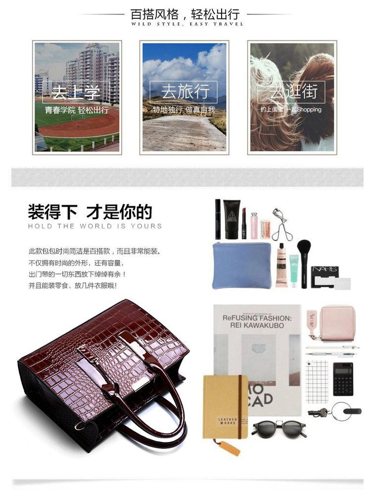 New Foreign Trade Women's Bag Trendy Crocodile Pattern Portable European and American Shoulder Crossbody Tote Bag Cross-Border Dropshipping Global