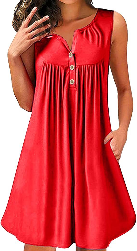 2024 spring and summer pajamas new European and American women's wish Amazon button pleated vest casual sleeveless dress