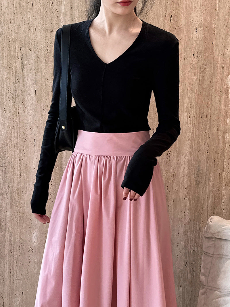 Luxi 2026 Spring New French Style High-End Pink A-Line Pleated Skirt 73212