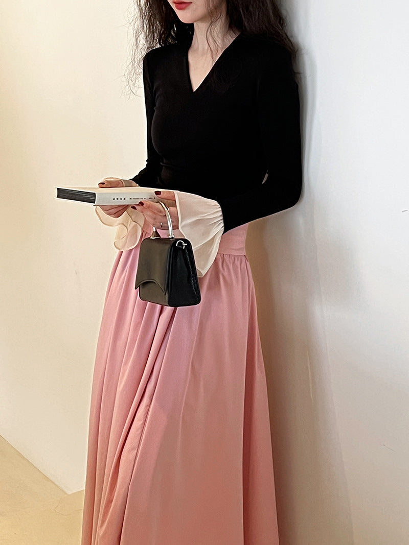 Luxi 2026 Spring New French Style High-End Pink A-Line Pleated Skirt 73212