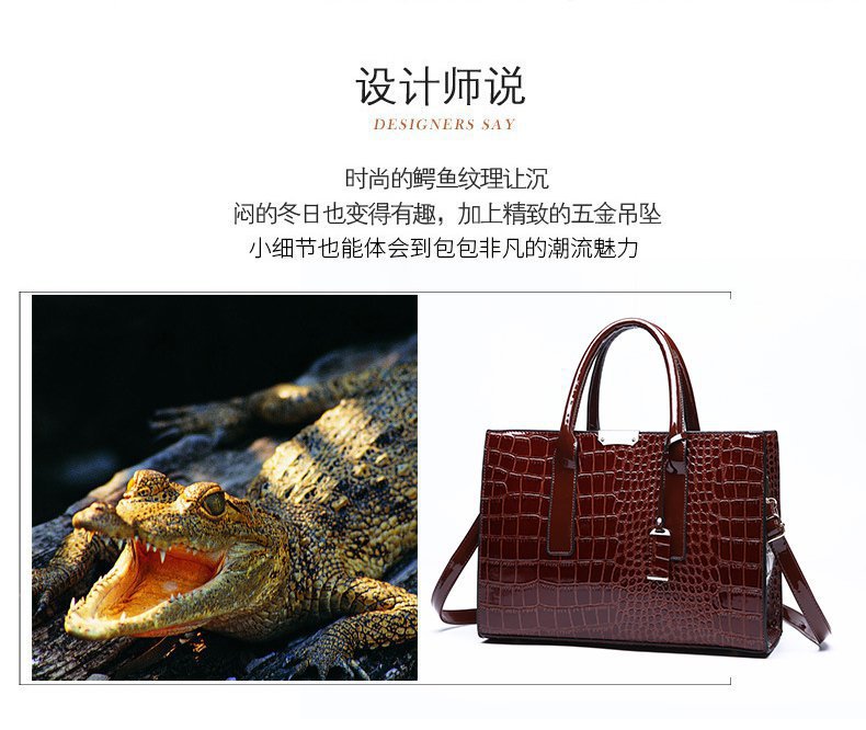 New Foreign Trade Women's Bag Trendy Crocodile Pattern Portable European and American Shoulder Crossbody Tote Bag Cross-Border Dropshipping Global
