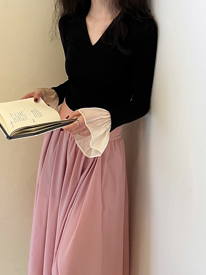 Luxi 2026 Spring New French Style High-End Pink A-Line Pleated Skirt 73212