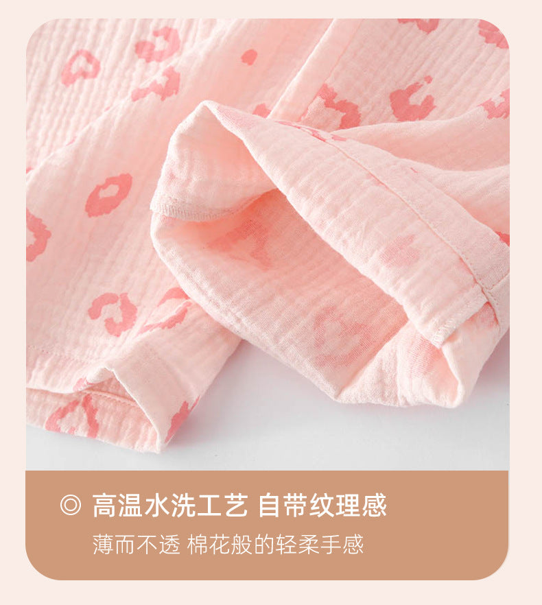 Pajamas Pure Cotton Crepe Women's Long-sleeved Lapel Cardigan Fresh Style Spring and Autumn Women's Seersucker Home Clothes Two-piece Set
