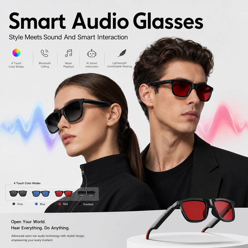 Experience Smart Style With Electrochromic Glasses Magnetic Charging Touch Color Switch Calls Music And Premium Audio Freedom