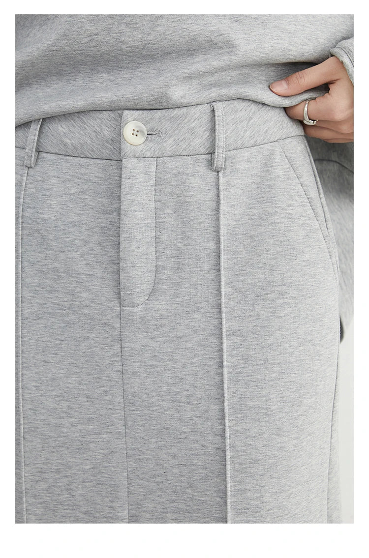 CHIC VEN Women Sweatshirts Loose Casual Solid Color Round Neck Long Sleeve Hoodies Coat Split Skirt Set Spring Summer 2025