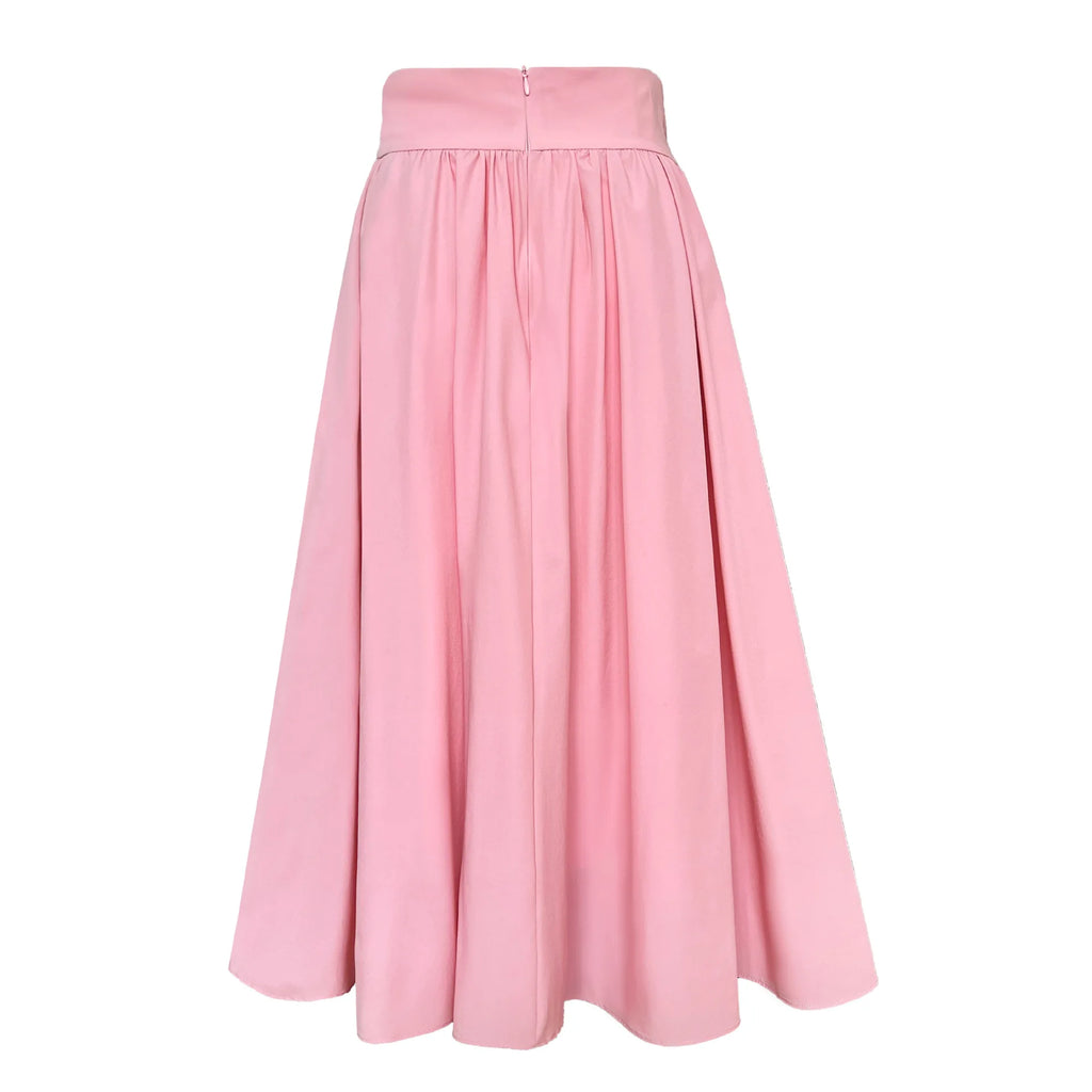 2025 Fall New French High-End Pink Midi Skirt with Large A-Line Pleats Solid Skirt