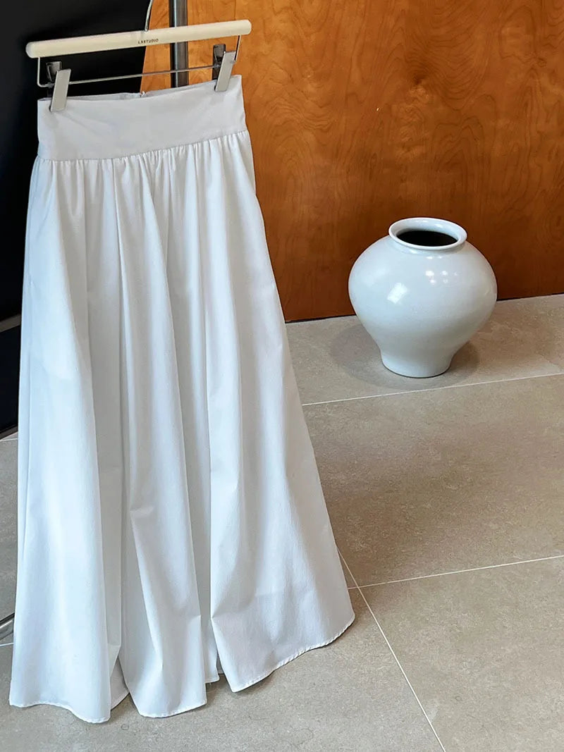 2025 Fall New French High-End Pink Midi Skirt with Large A-Line Pleats Solid Skirt