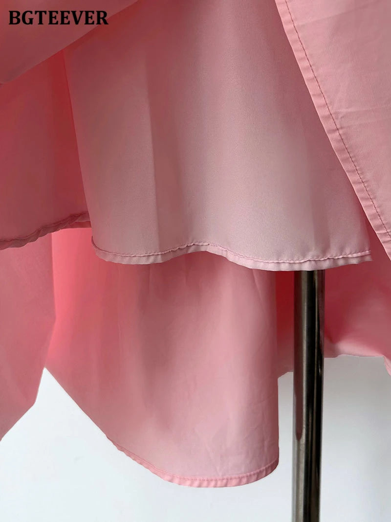 BGTEEVER Spring Summer Elastic Waist Ladies A-line Skirts Stylish Loose Women Pleated Skirts