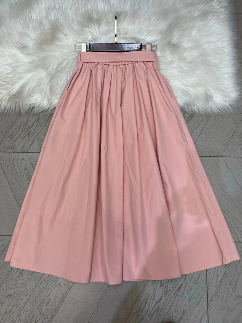Women's Summer New Lotus Pink Belted A-Line Flared Skirt