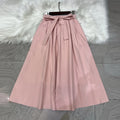 Women's Summer New Lotus Pink Belted A-Line Flared Skirt