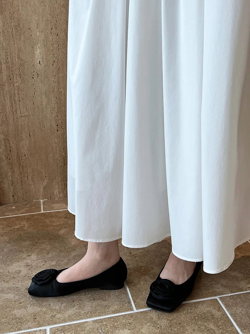2025 Fall New French High-End Pink Midi Skirt with Large A-Line Pleats Solid Skirt