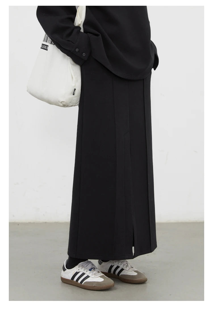 CHIC VEN Women Sweatshirts Loose Casual Solid Color Round Neck Long Sleeve Hoodies Coat Split Skirt Set Spring Summer 2025