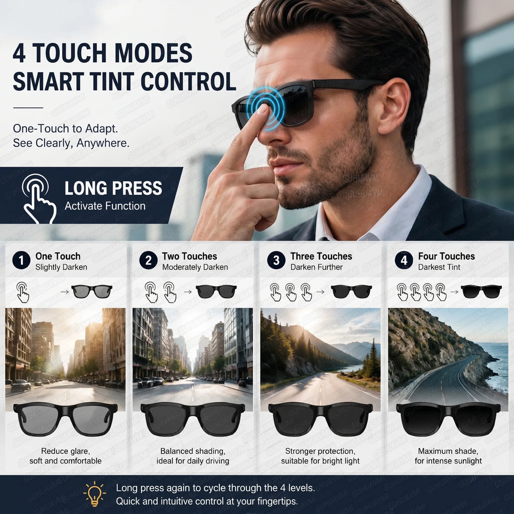 2026 AI Smart Glasses Touch Color-change  Electrochromic Lens AI Translation ChatGPT BT Call Dual-mic Music Audio Sunglasses Men