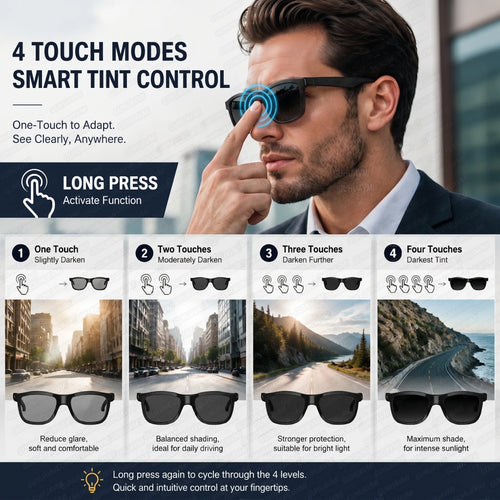 2026 AI Smart Glasses Touch Color-change  Electrochromic Lens AI Translation ChatGPT BT Call Dual-mic Music Audio Sunglasses Men