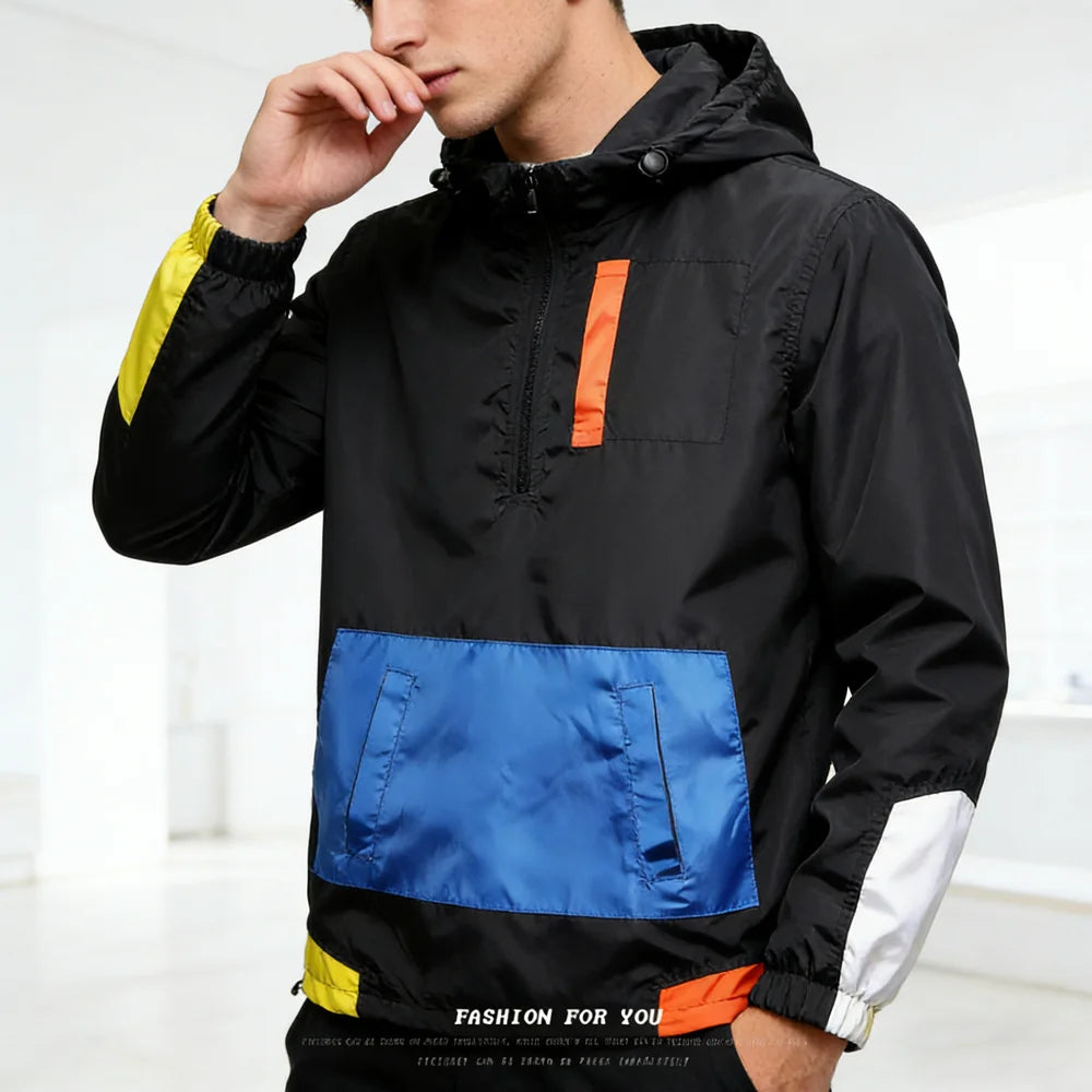 Spring Autumn Men Anorak Jackets Fashion Man Half Zip Streetwear Hip Hop Hooded Coats Men Loose Windbreaker Waterproof Jackets