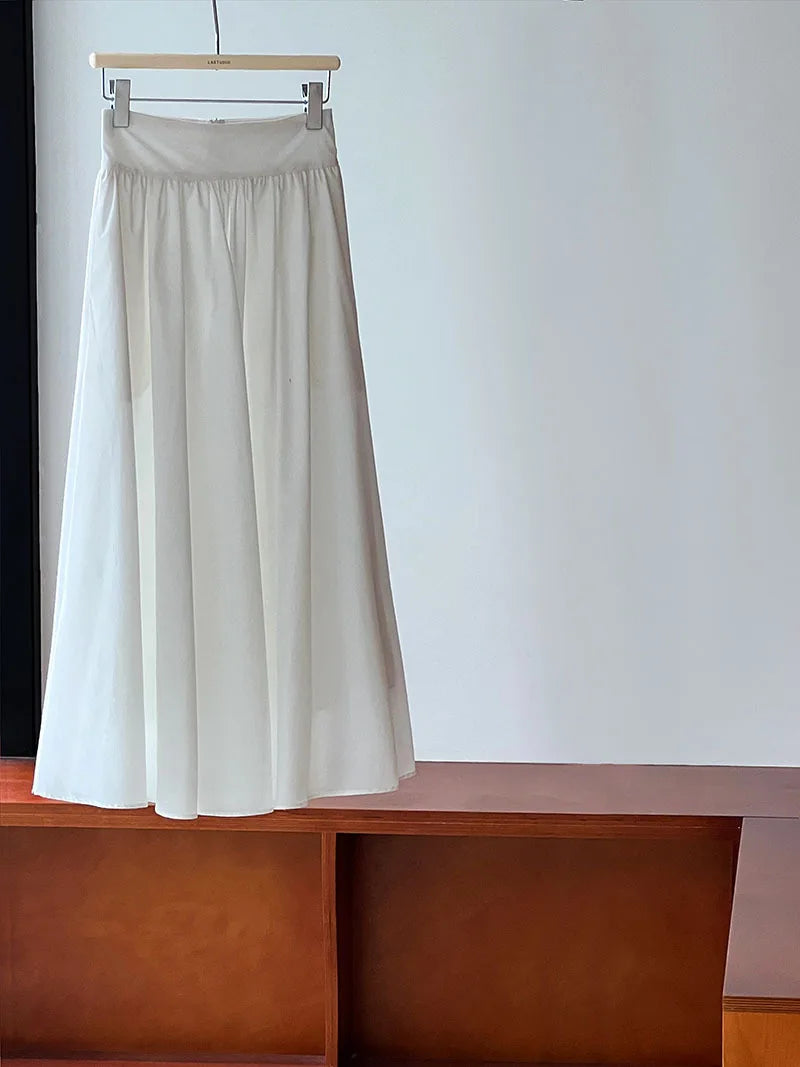2025 Fall New French High-End Pink Midi Skirt with Large A-Line Pleats Solid Skirt