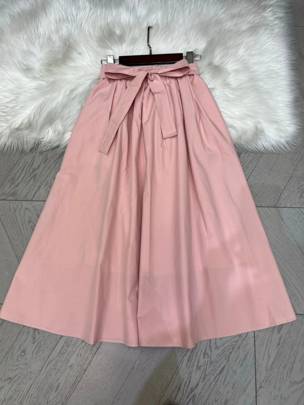 Women's Summer New Lotus Pink Belted A-Line Flared Skirt