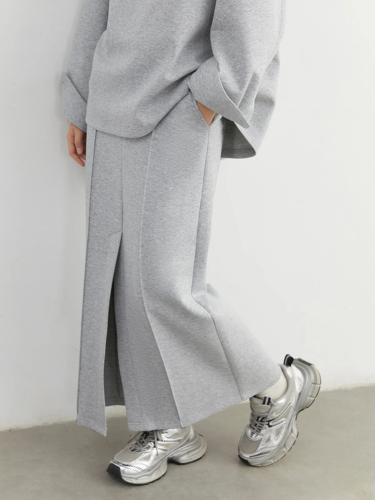 CHIC VEN Women Sweatshirts Loose Casual Solid Color Round Neck Long Sleeve Hoodies Coat Split Skirt Set Spring Summer 2025