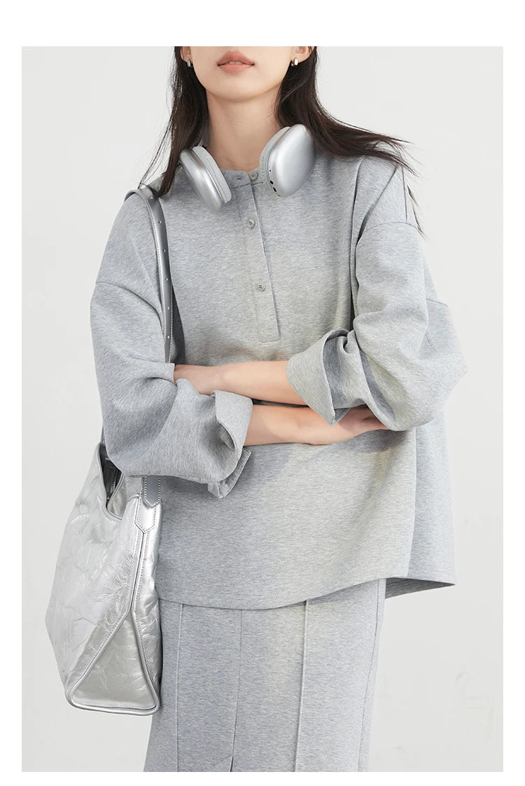 CHIC VEN Women Sweatshirts Loose Casual Solid Color Round Neck Long Sleeve Hoodies Coat Split Skirt Set Spring Summer 2025