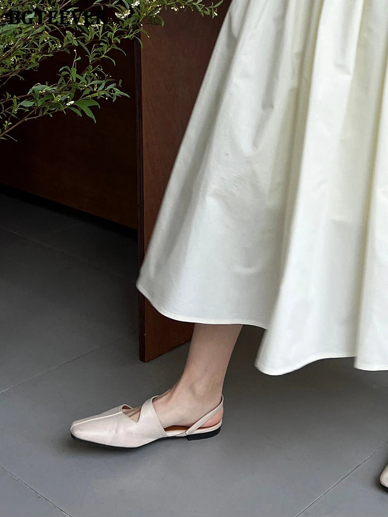 BGTEEVER Spring Summer Elastic Waist Ladies A-line Skirts Stylish Loose Women Pleated Skirts