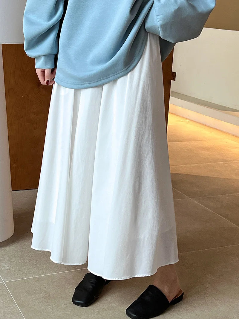 2025 Fall New French High-End Pink Midi Skirt with Large A-Line Pleats Solid Skirt