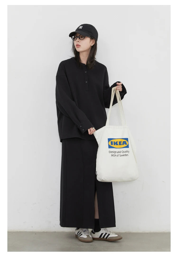 CHIC VEN Women Sweatshirts Loose Casual Solid Color Round Neck Long Sleeve Hoodies Coat Split Skirt Set Spring Summer 2025