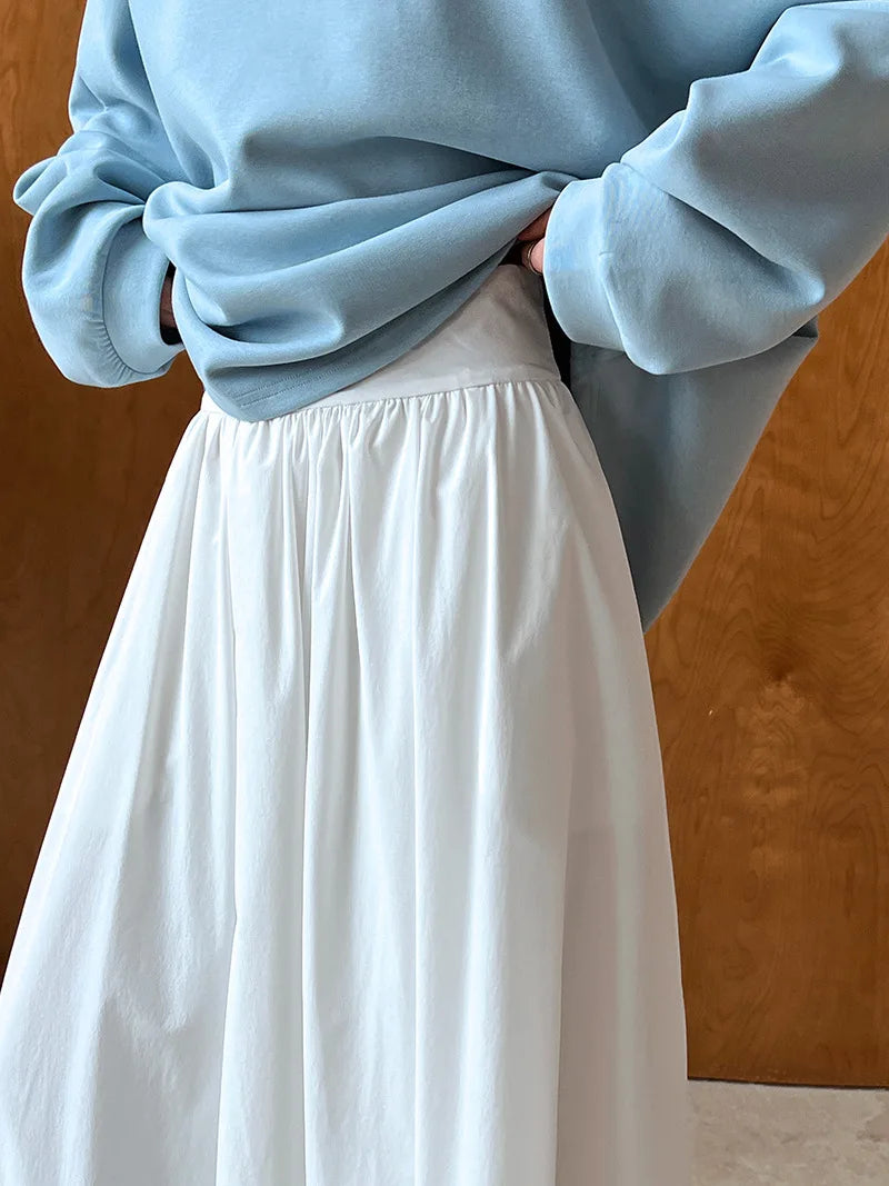 2025 Fall New French High-End Pink Midi Skirt with Large A-Line Pleats Solid Skirt