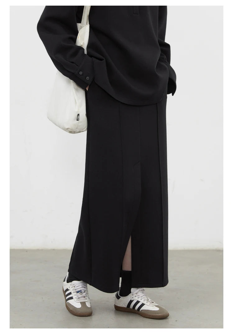 CHIC VEN Women Sweatshirts Loose Casual Solid Color Round Neck Long Sleeve Hoodies Coat Split Skirt Set Spring Summer 2025