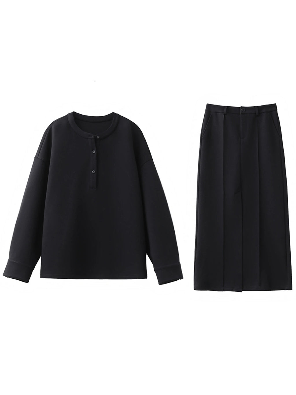 CHIC VEN Women Sweatshirts Loose Casual Solid Color Round Neck Long Sleeve Hoodies Coat Split Skirt Set Spring Summer 2025