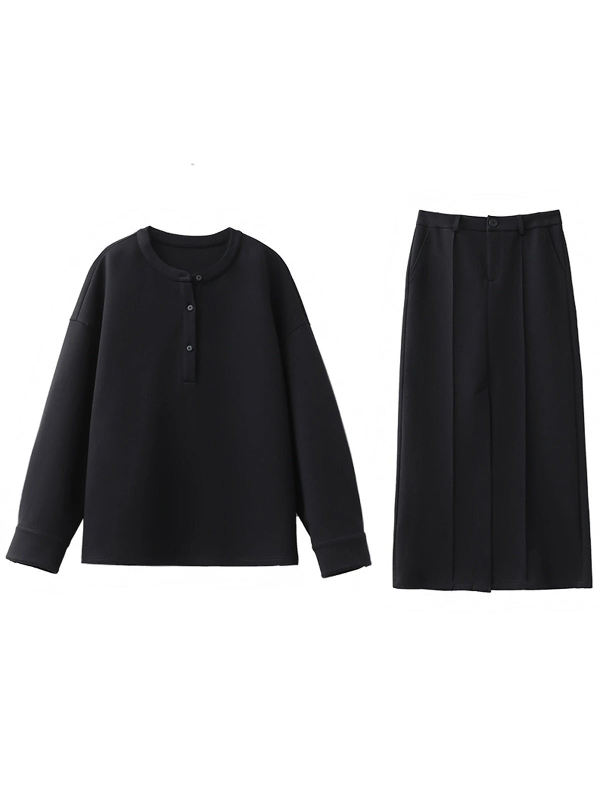 CHIC VEN Women Sweatshirts Loose Casual Solid Color Round Neck Long Sleeve Hoodies Coat Split Skirt Set Spring Summer 2025